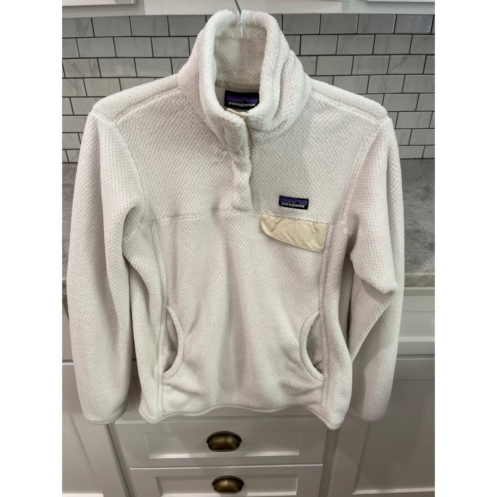 Patagonia Fleece Pullover Womens M Cream Re-Tool Snap-T Polartec Quilted